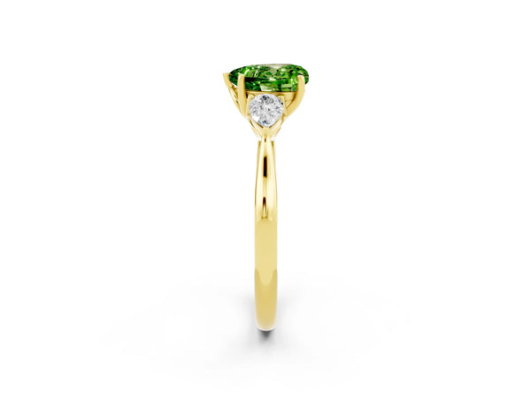Yellow gold Three-Stone Heart Cut Cut Diamond Ring with Pear Side Stones in Four-Prong Setting