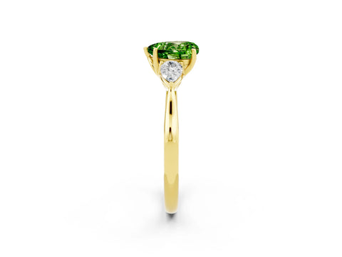 Yellow gold Three-Stone Heart Cut Cut Diamond Ring with Pear Side Stones in Four-Prong Setting_2