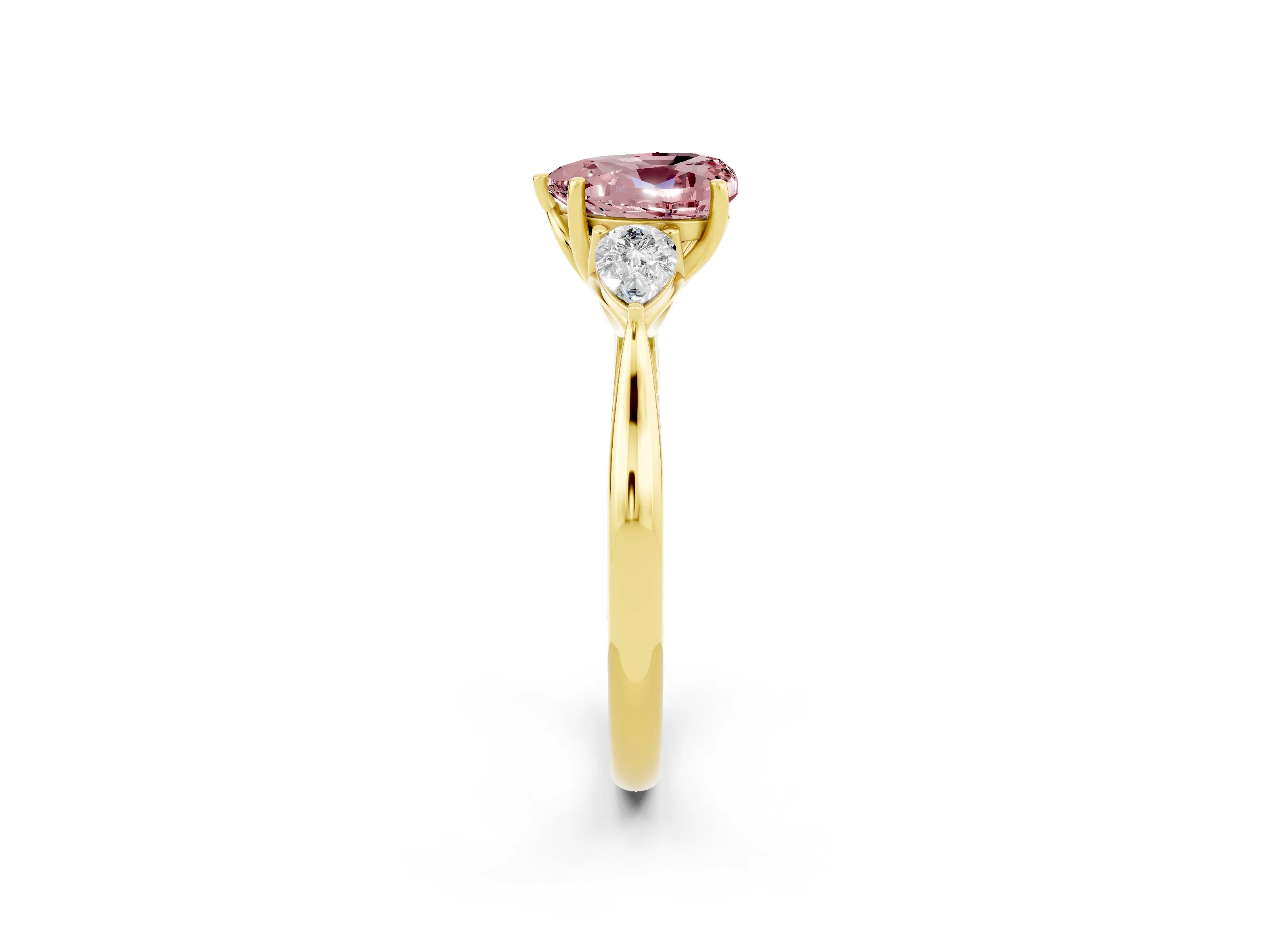 Yellow gold Three-Stone Heart Cut Cut Diamond Ring with Pear Side Stones in Four-Prong Setting_2