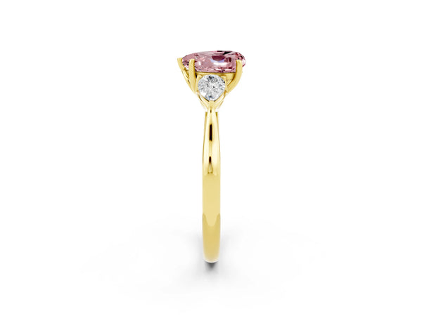 Yellow gold Three-Stone Heart Cut Cut Diamond Ring with Pear Side Stones in Four-Prong Setting