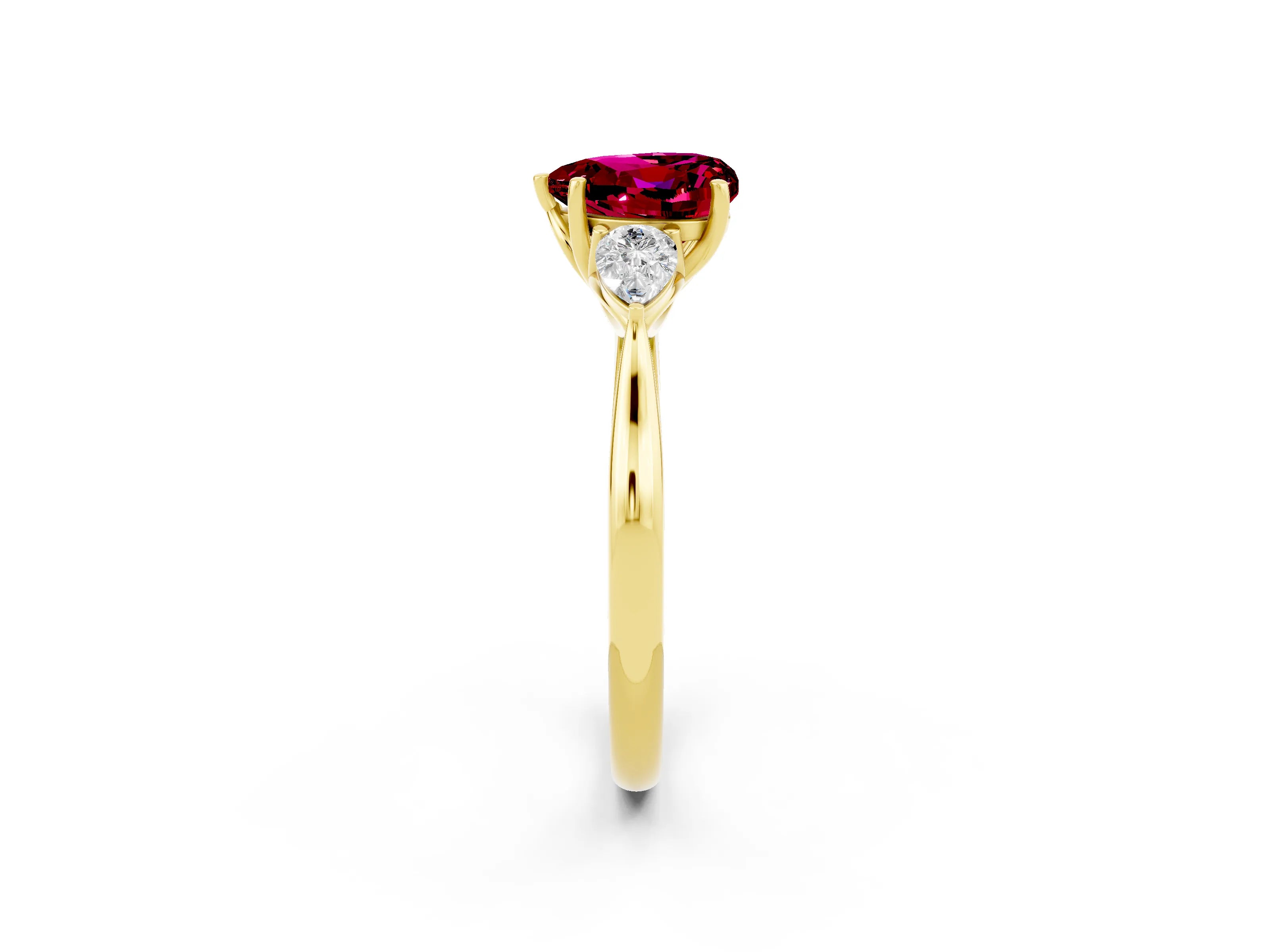 Yellow gold Three-Stone Heart Cut Cut Diamond Ring with Pear Side Stones in Four-Prong Setting_2