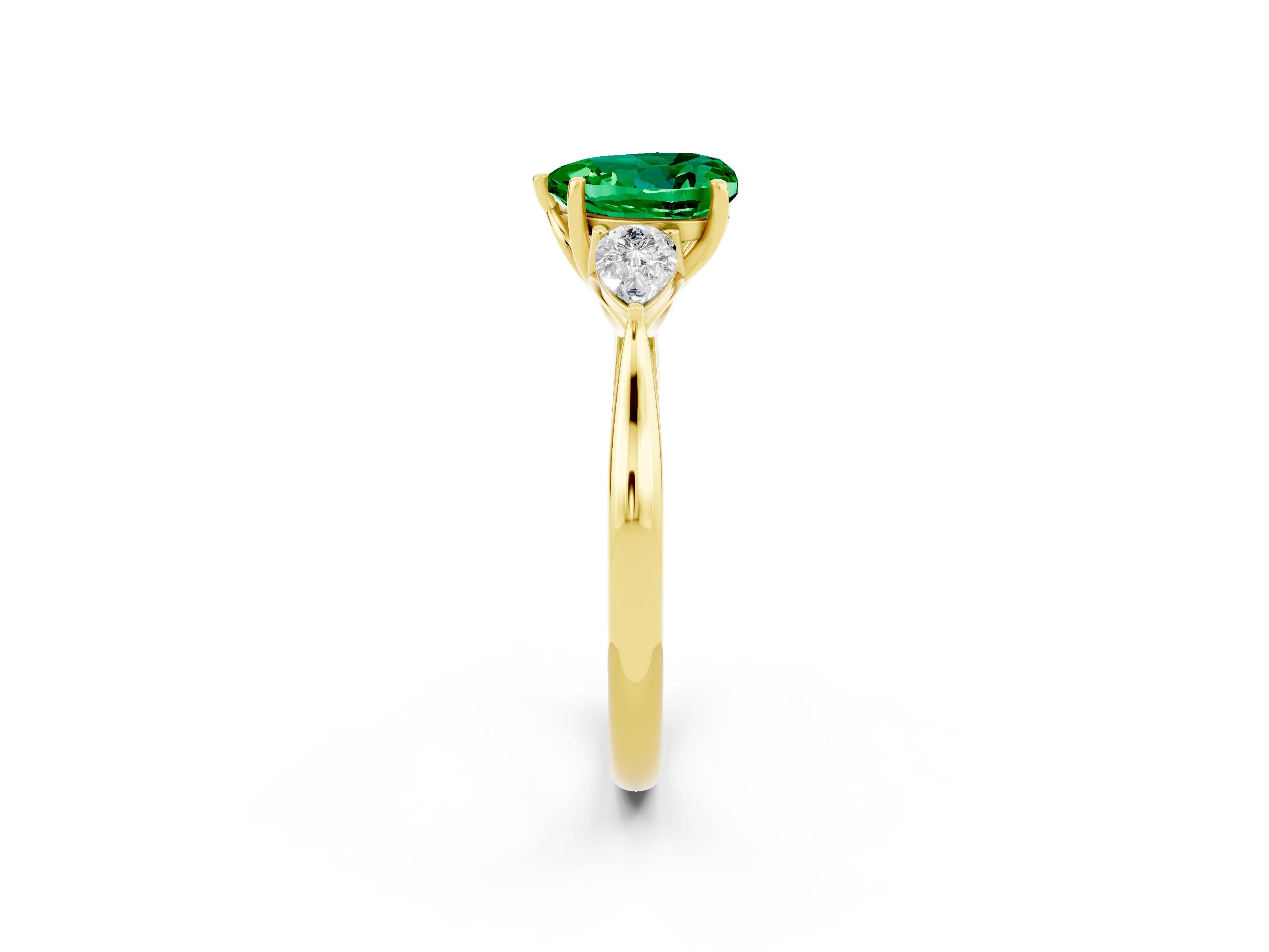 Yellow gold Three-Stone Heart Cut Cut Diamond Ring with Pear Side Stones in Four-Prong Setting_2