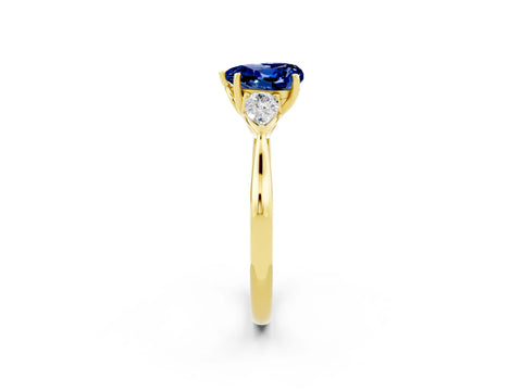 Yellow gold Three-Stone Heart Cut Cut Diamond Ring with Pear Side Stones in Four-Prong Setting_2