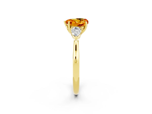 Yellow gold Three-Stone Heart Cut Citrine Ring with Pear  Side Stones in Four-Prong Setting
