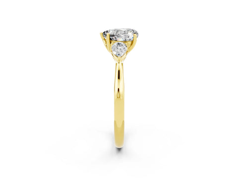 Yellow gold Three-Stone Heart Cut Cut Diamond Ring with Pear Side Stones in Four-Prong Setting_2