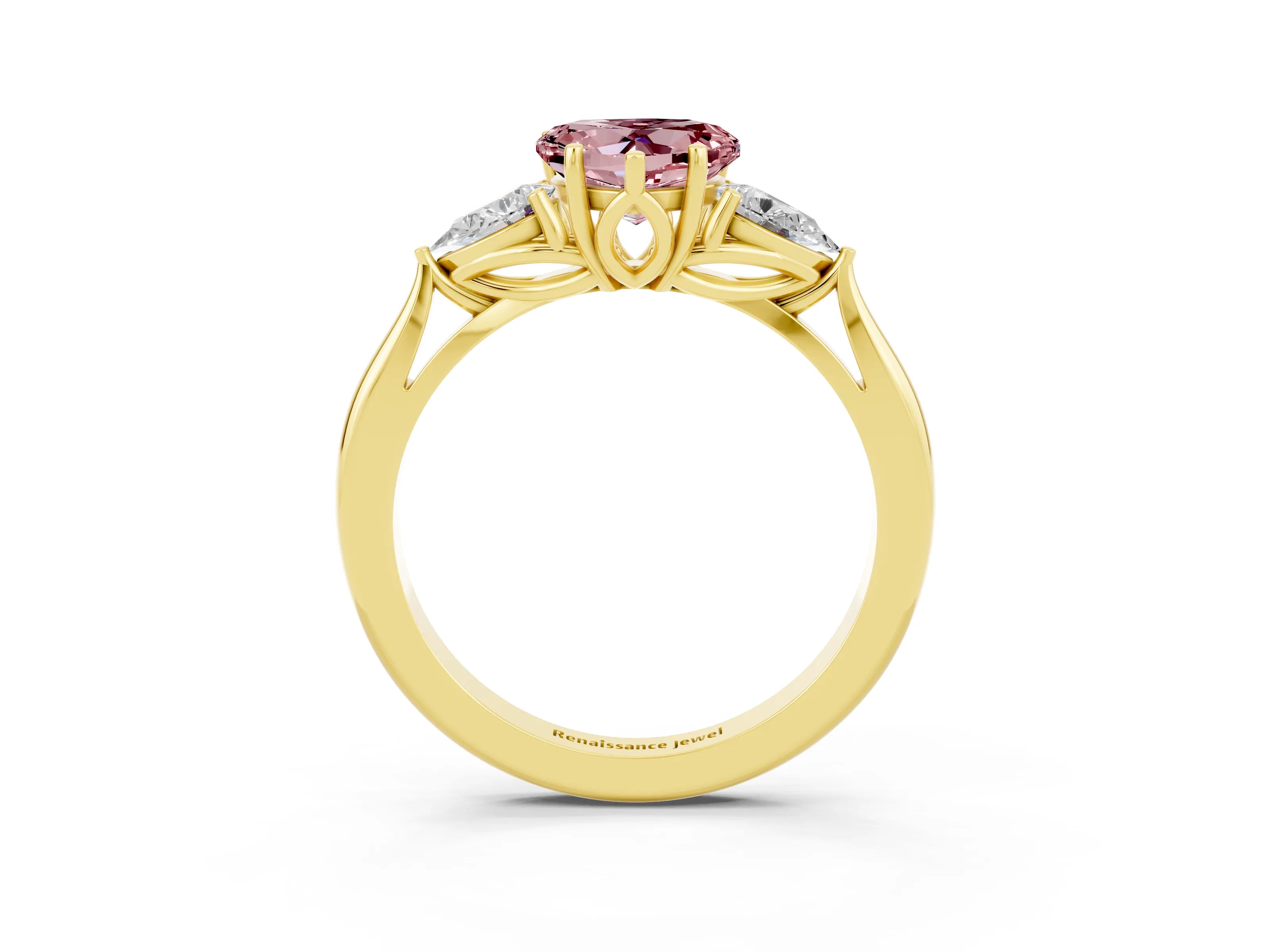 Yellow gold Three-Stone Heart Cut Cut Diamond Ring with Pear Side Stones in Four-Prong Setting_3
