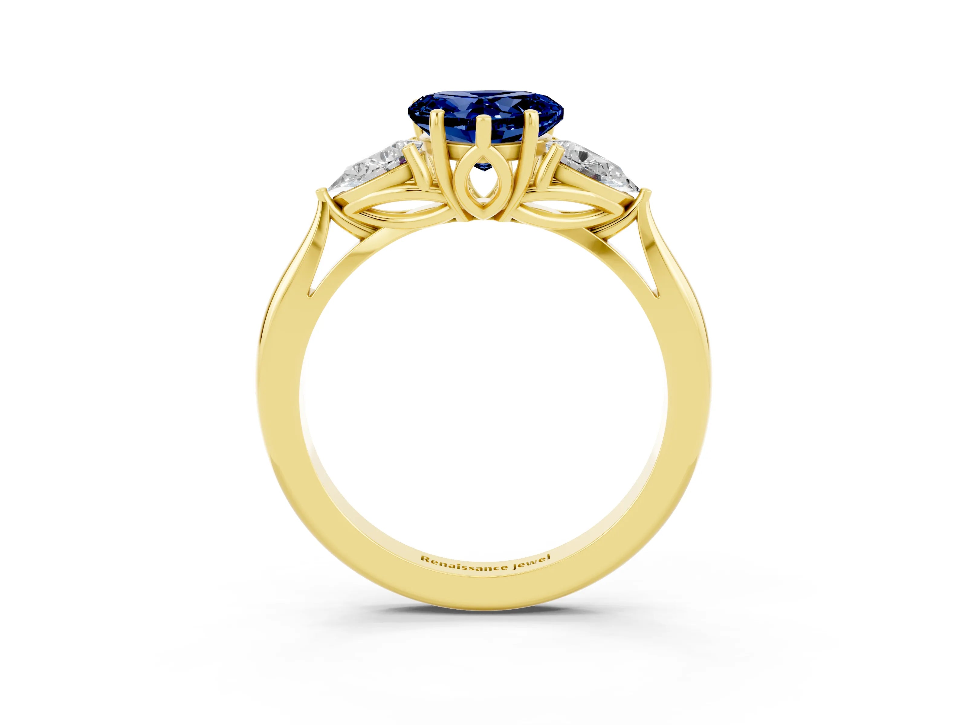 Yellow gold Three-Stone Heart Cut Cut Diamond Ring with Pear Side Stones in Four-Prong Setting_3