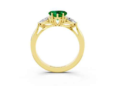 Yellow gold Three-Stone Heart Cut Cut Diamond Ring with Pear Side Stones in Four-Prong Setting_3