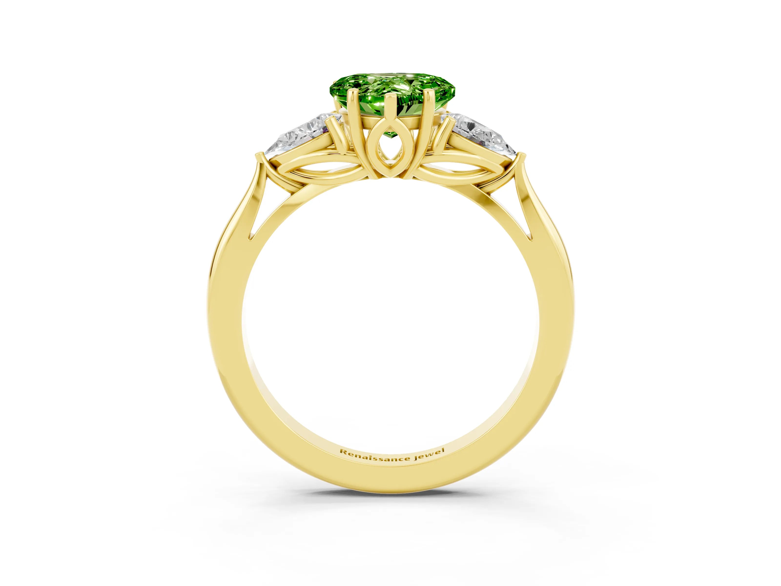 Yellow gold Three-Stone Heart Cut Cut Diamond Ring with Pear Side Stones in Four-Prong Setting_3