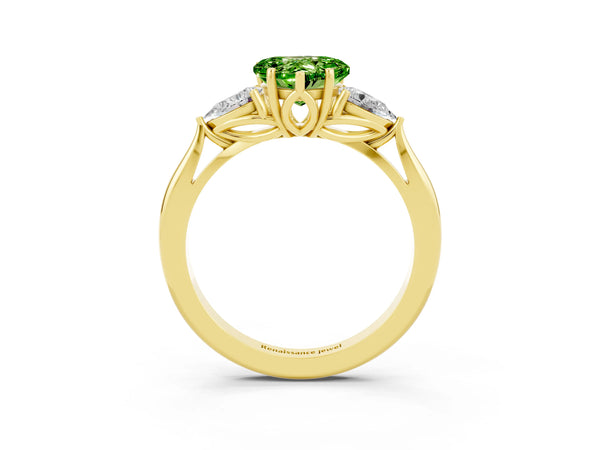 Yellow gold Three-Stone Heart Cut Cut Diamond Ring with Pear Side Stones in Four-Prong Setting