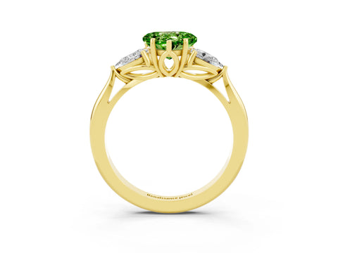Yellow gold Three-Stone Heart Cut Cut Diamond Ring with Pear Side Stones in Four-Prong Setting_3