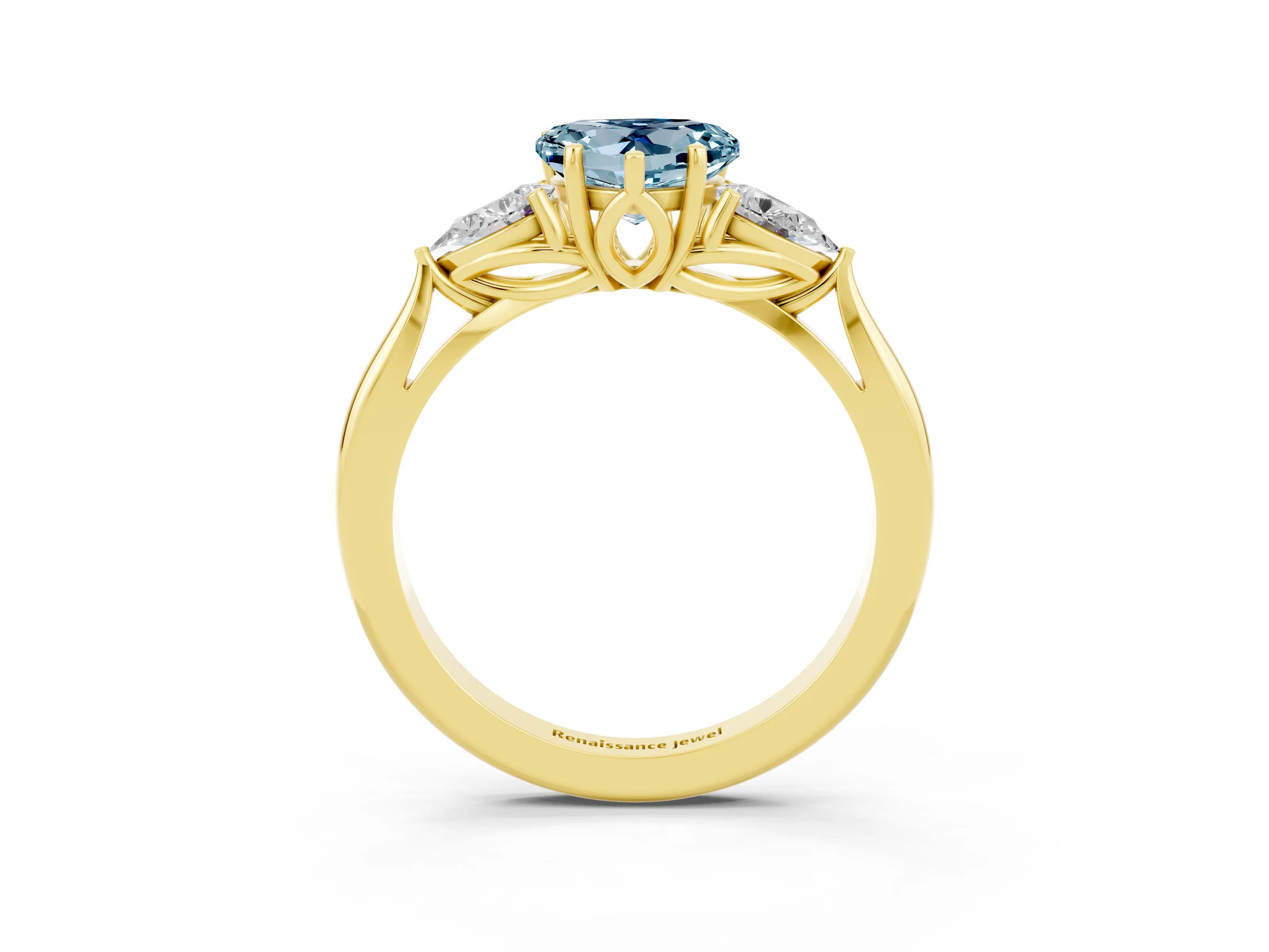 Yellow gold Three-Stone Heart Cut Cut Diamond Ring with Pear Side Stones in Four-Prong Setting_3
