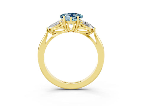 Yellow gold Three-Stone Heart Cut Cut Diamond Ring with Pear Side Stones in Four-Prong Setting_3