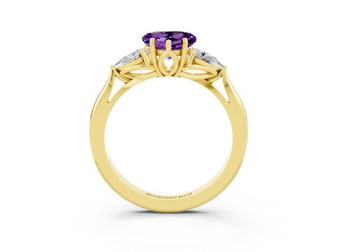 Yellow gold Three-Stone Heart Cut Cut Diamond Ring with Pear Side Stones in Four-Prong Setting_3