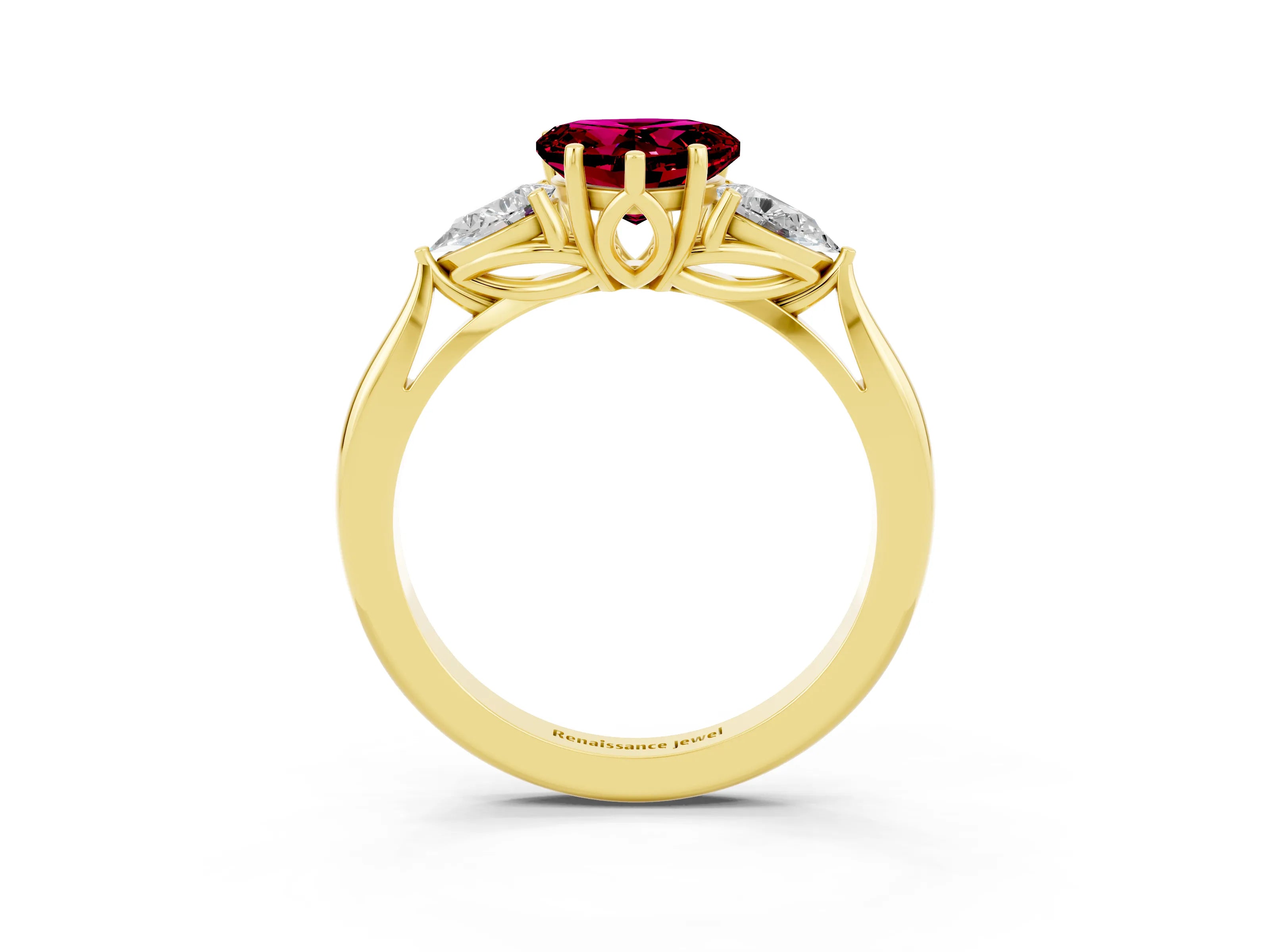 Yellow gold Three-Stone Heart Cut Cut Diamond Ring with Pear Side Stones in Four-Prong Setting_3
