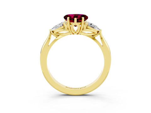 Yellow gold Three-Stone Heart Cut Cut Diamond Ring with Pear Side Stones in Four-Prong Setting_3