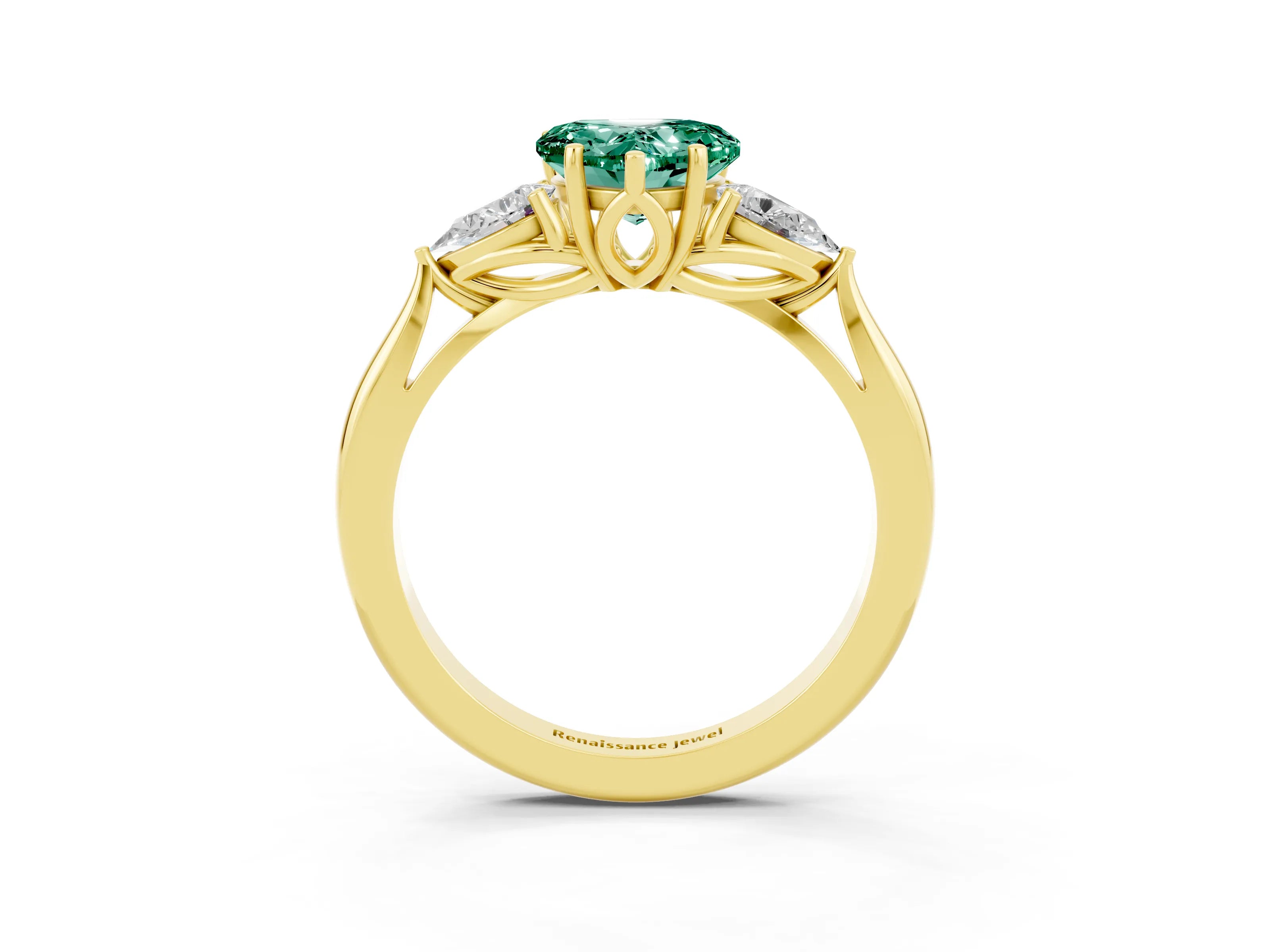 Yellow gold Three-Stone Heart Cut Cut Diamond Ring with Pear Side Stones in Four-Prong Setting_3