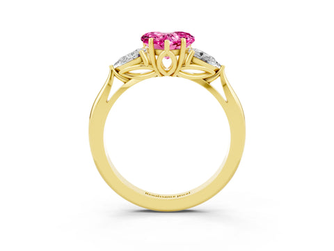 Yellow gold Three-Stone Heart Cut Cut Diamond Ring with Pear Side Stones in Four-Prong Setting_3