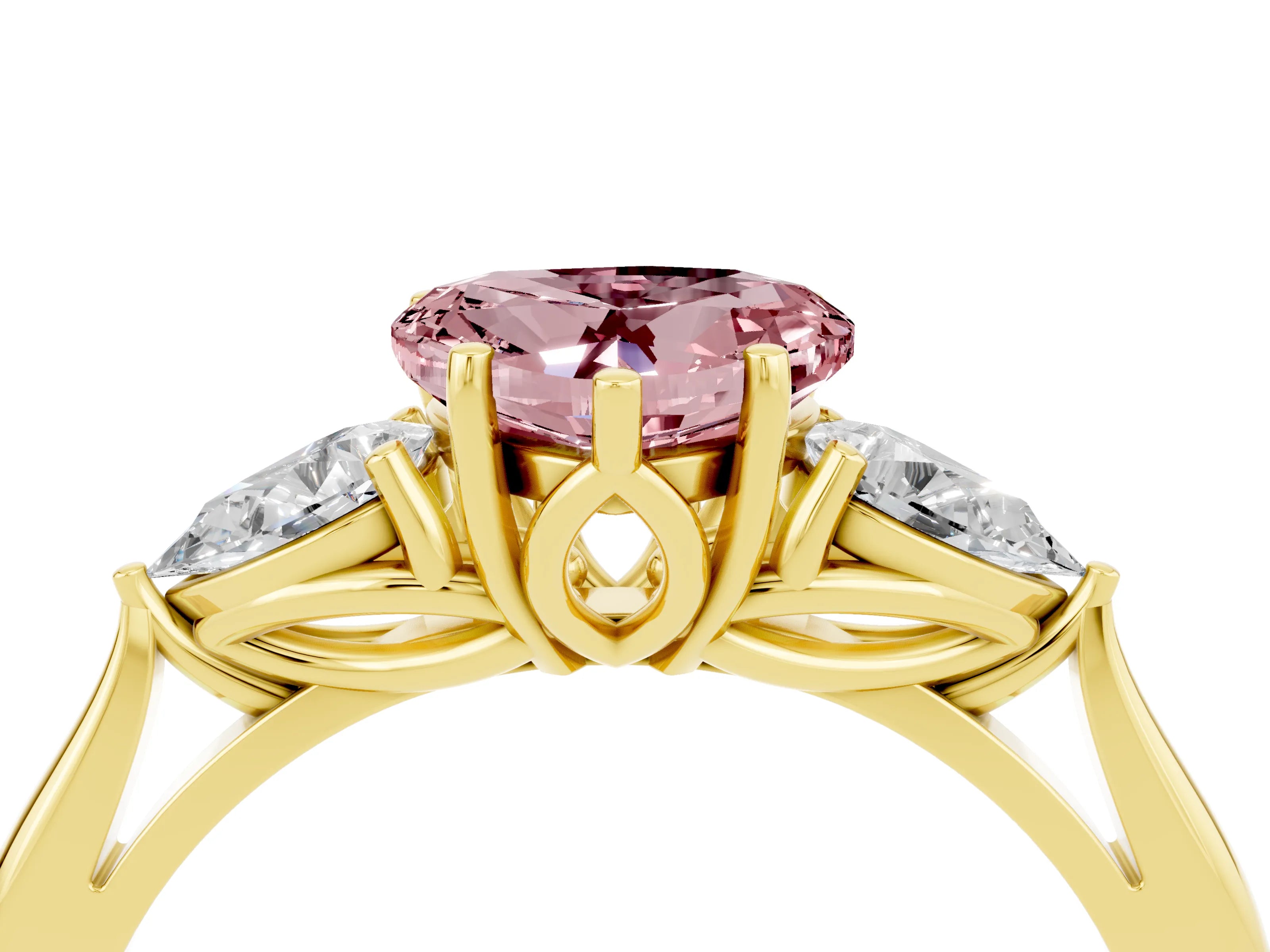 Yellow gold Three-Stone Heart Cut Cut Diamond Ring with Pear Side Stones in Four-Prong Setting_4