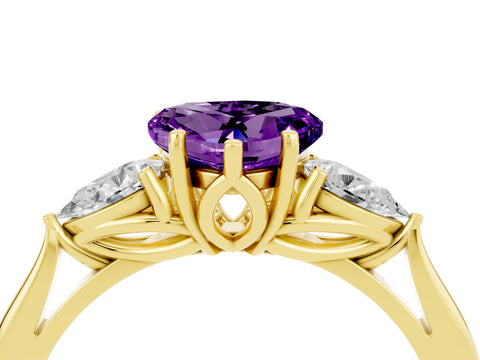 Yellow gold Three-Stone Heart Cut Cut Diamond Ring with Pear Side Stones in Four-Prong Setting_4