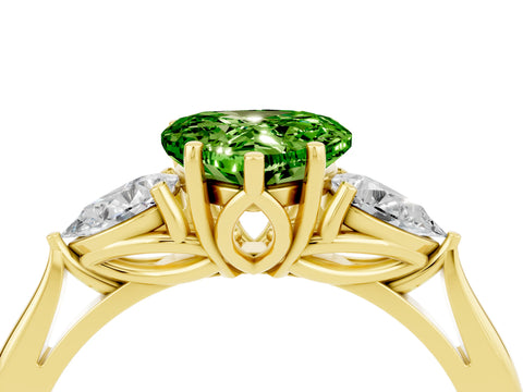 Yellow gold Three-Stone Heart Cut Cut Diamond Ring with Pear Side Stones in Four-Prong Setting_4