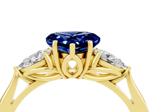 Yellow gold Three-Stone Heart Cut Cut Diamond Ring with Pear Side Stones in Four-Prong Setting_4