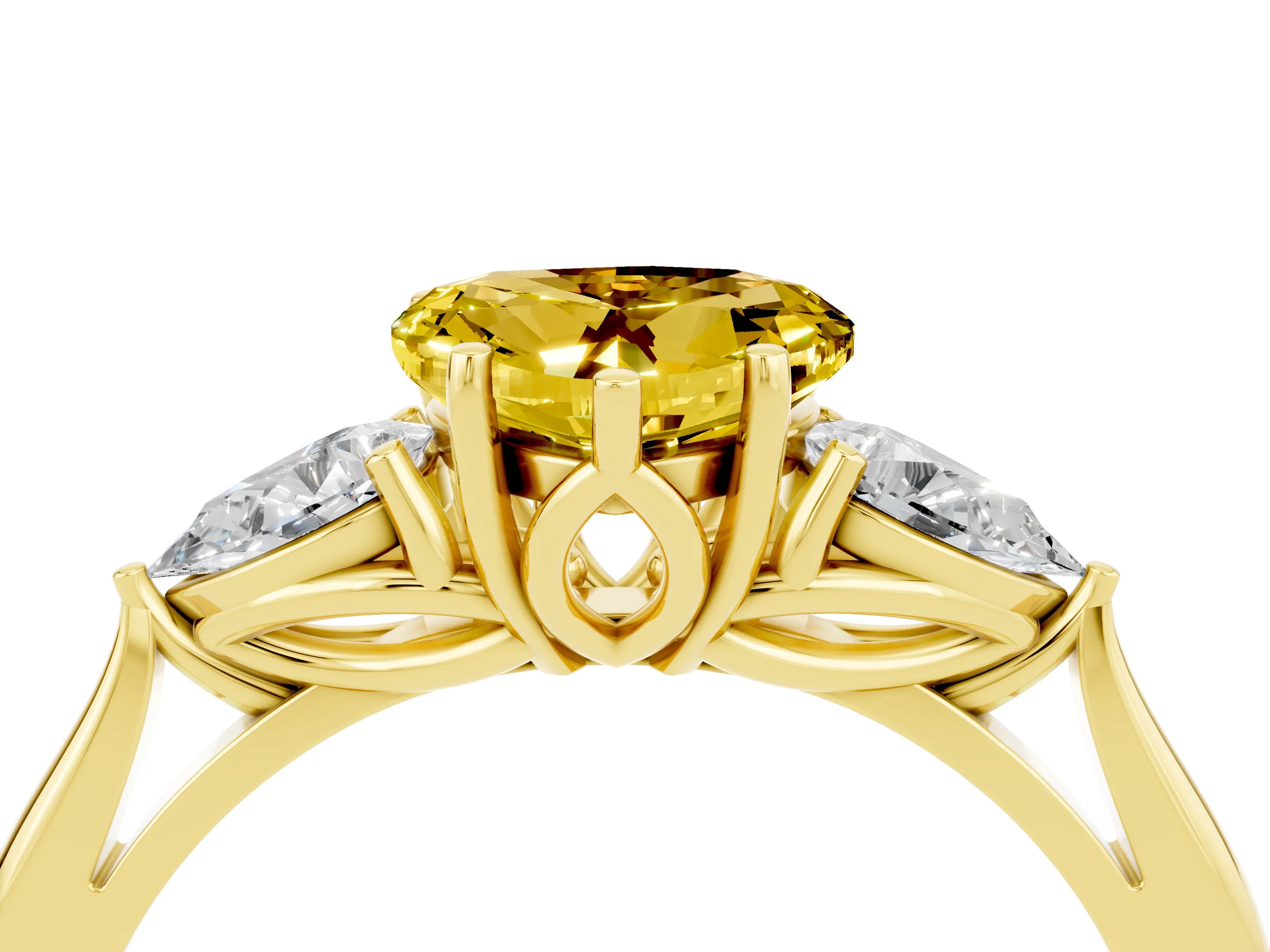 Yellow gold Three-Stone Heart Cut Cut Diamond Ring with Pear Side Stones in Four-Prong Setting_4