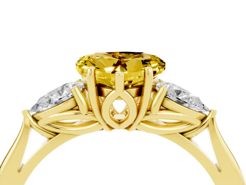 Yellow gold Three-Stone Heart Cut Cut Diamond Ring with Pear Side Stones in Four-Prong Setting_4