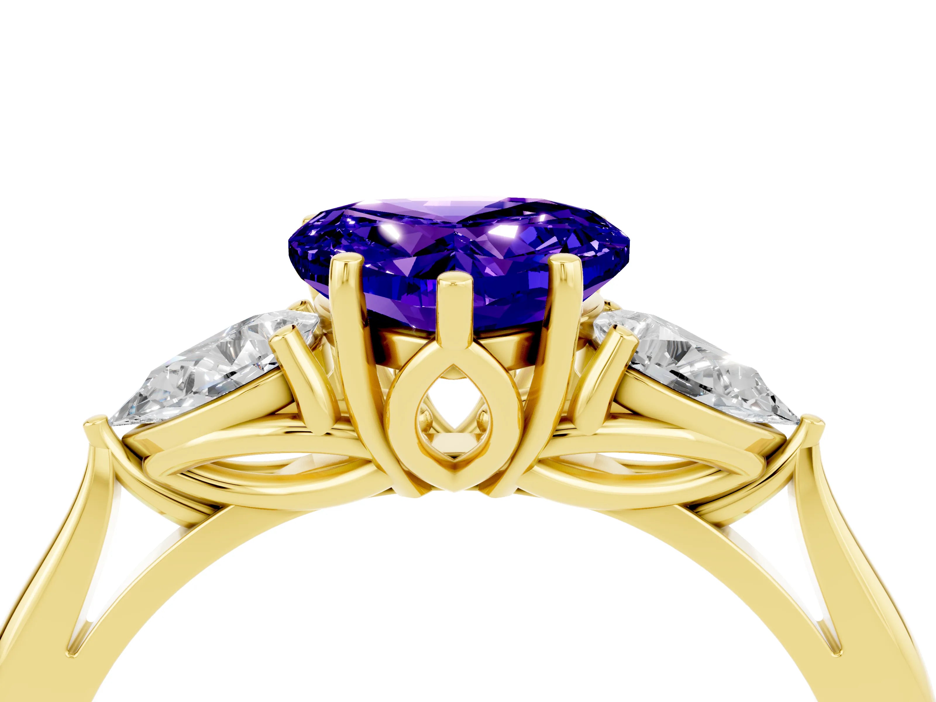 Yellow gold Three-Stone Heart Cut Cut Diamond Ring with Pear Side Stones in Four-Prong Setting_4
