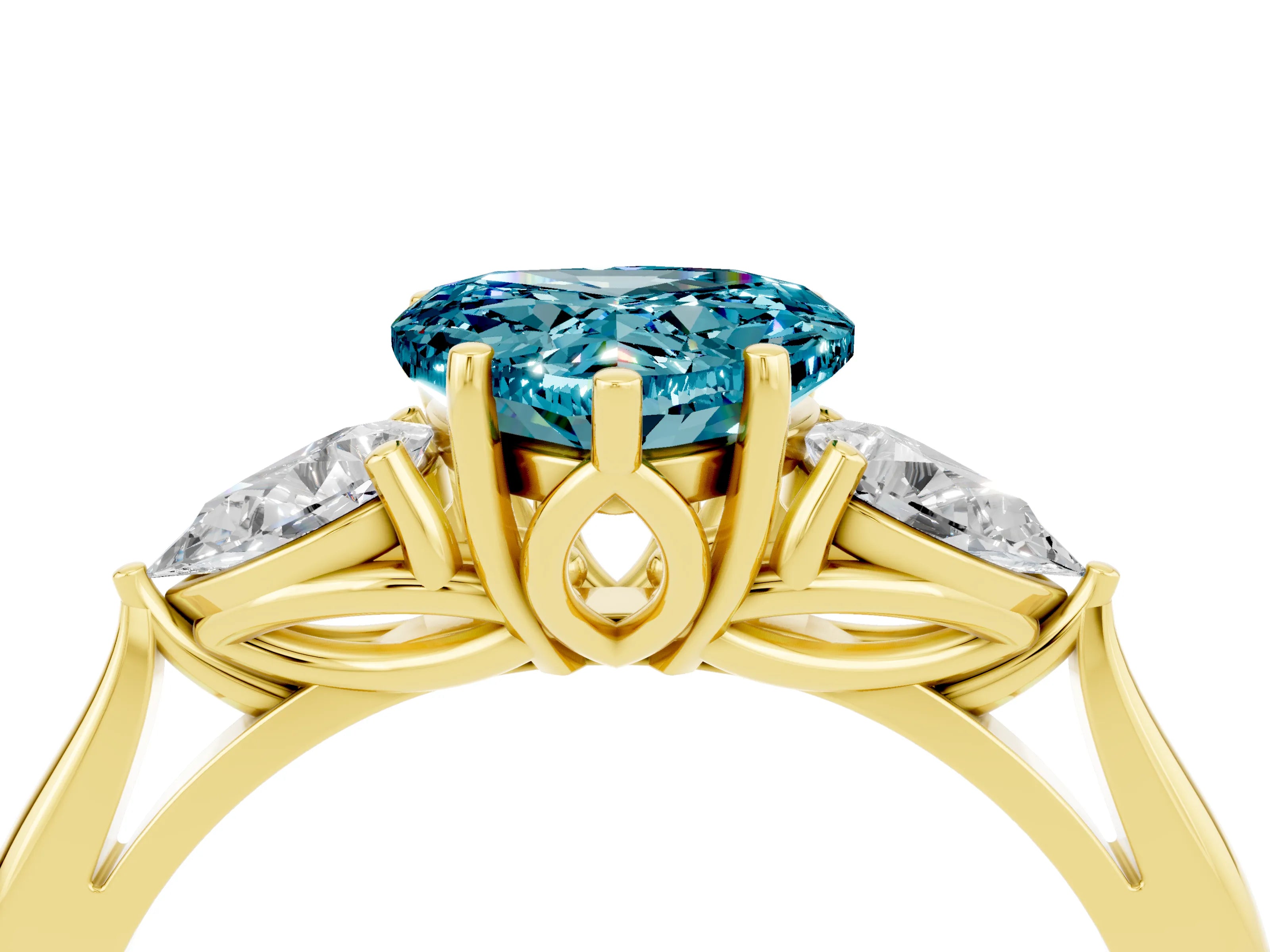Yellow gold Three-Stone Heart Cut Cut Diamond Ring with Pear Side Stones in Four-Prong Setting_4