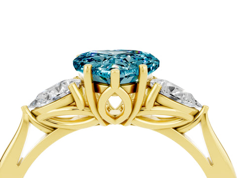 Yellow gold Three-Stone Heart Cut Cut Diamond Ring with Pear Side Stones in Four-Prong Setting_4