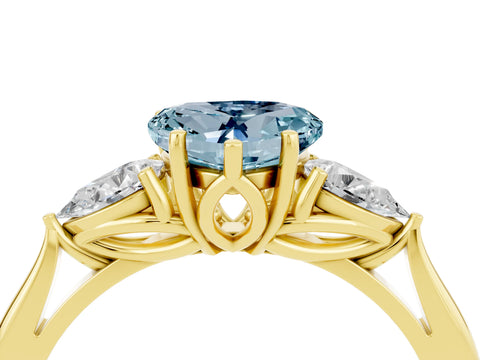Yellow gold Three-Stone Heart Cut Cut Diamond Ring with Pear Side Stones in Four-Prong Setting_4