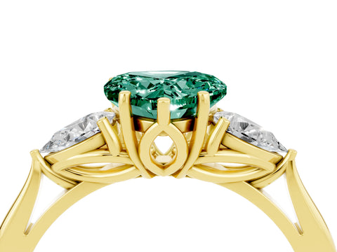 Yellow gold Three-Stone Heart Cut Cut Diamond Ring with Pear Side Stones in Four-Prong Setting_4