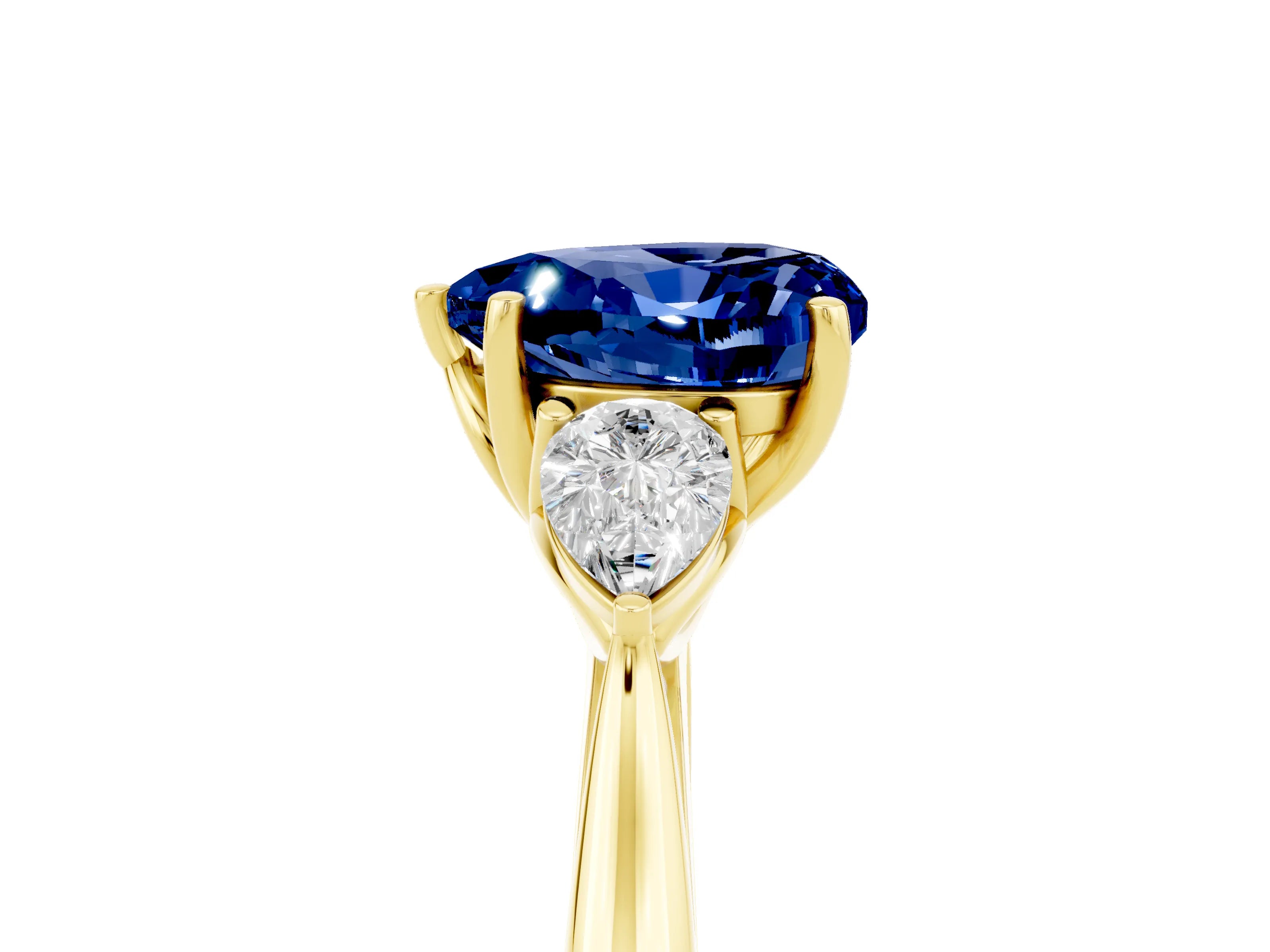 Yellow gold Three-Stone Heart Cut Cut Diamond Ring with Pear Side Stones in Four-Prong Setting_5