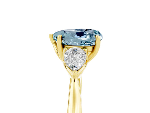 Yellow gold Three-Stone Heart Cut Cut Diamond Ring with Pear Side Stones in Four-Prong Setting_5