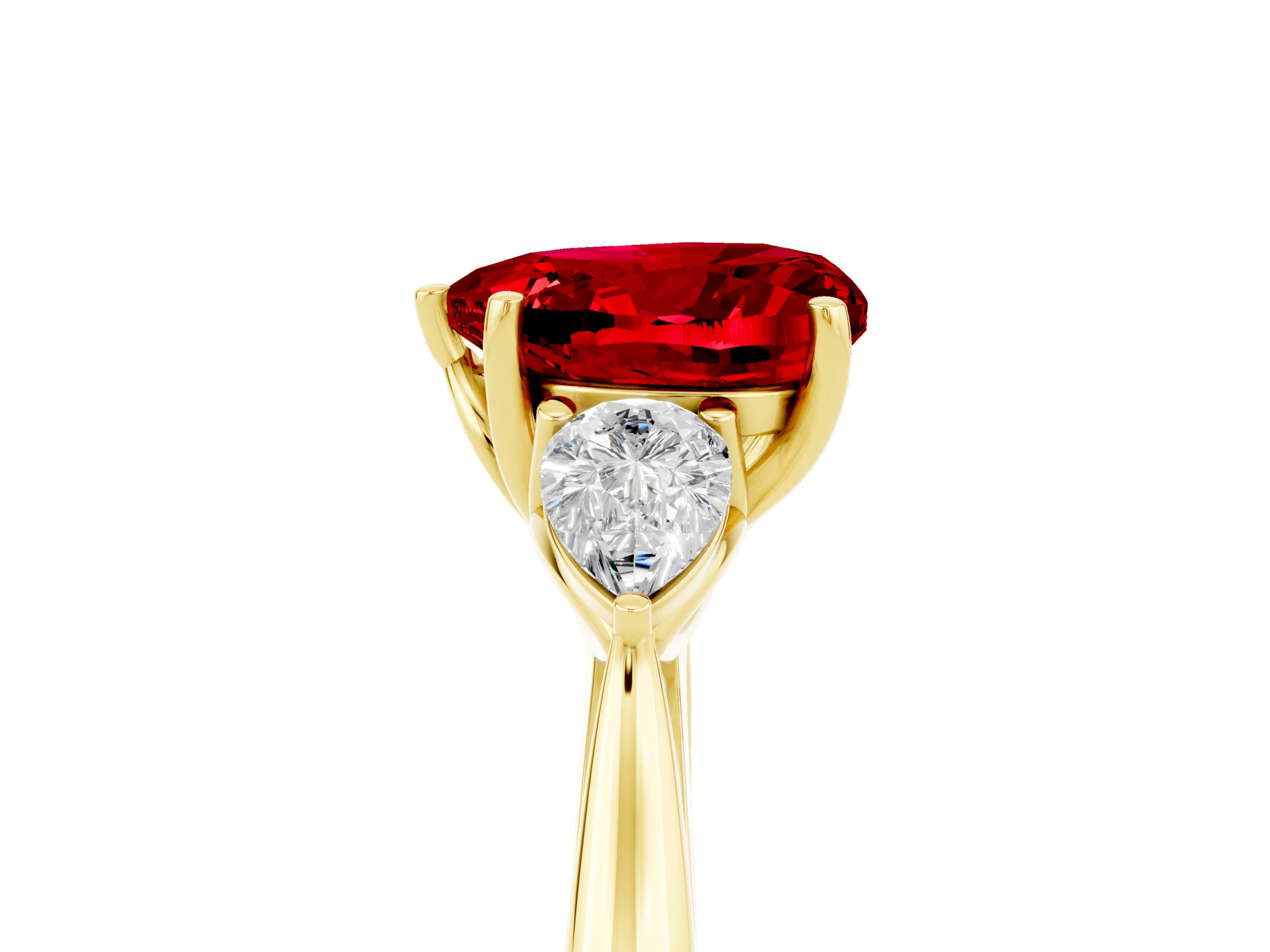 Yellow gold Three-Stone Heart Cut Cut Diamond Ring with Pear Side Stones in Four-Prong Setting_5