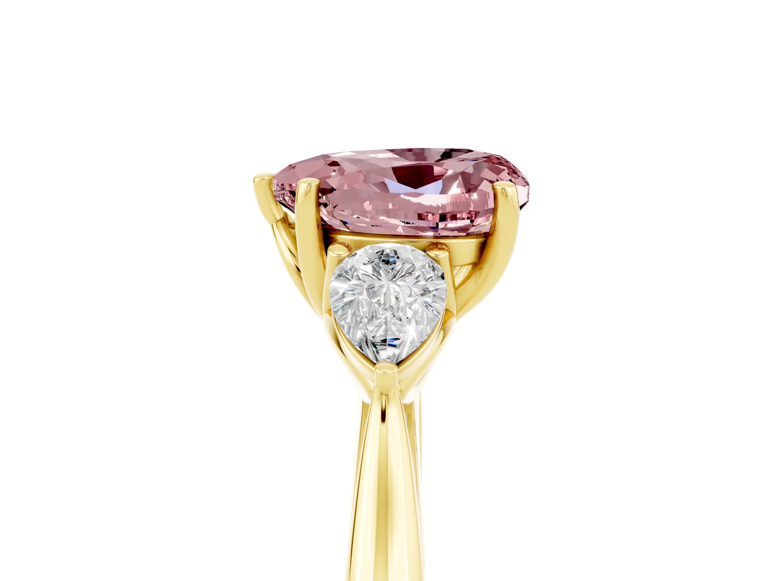 Yellow gold Three-Stone Heart Cut Cut Diamond Ring with Pear Side Stones in Four-Prong Setting_5