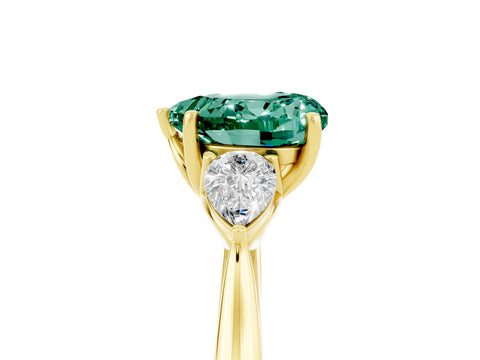Yellow gold Three-Stone Heart Cut Cut Diamond Ring with Pear Side Stones in Four-Prong Setting_5