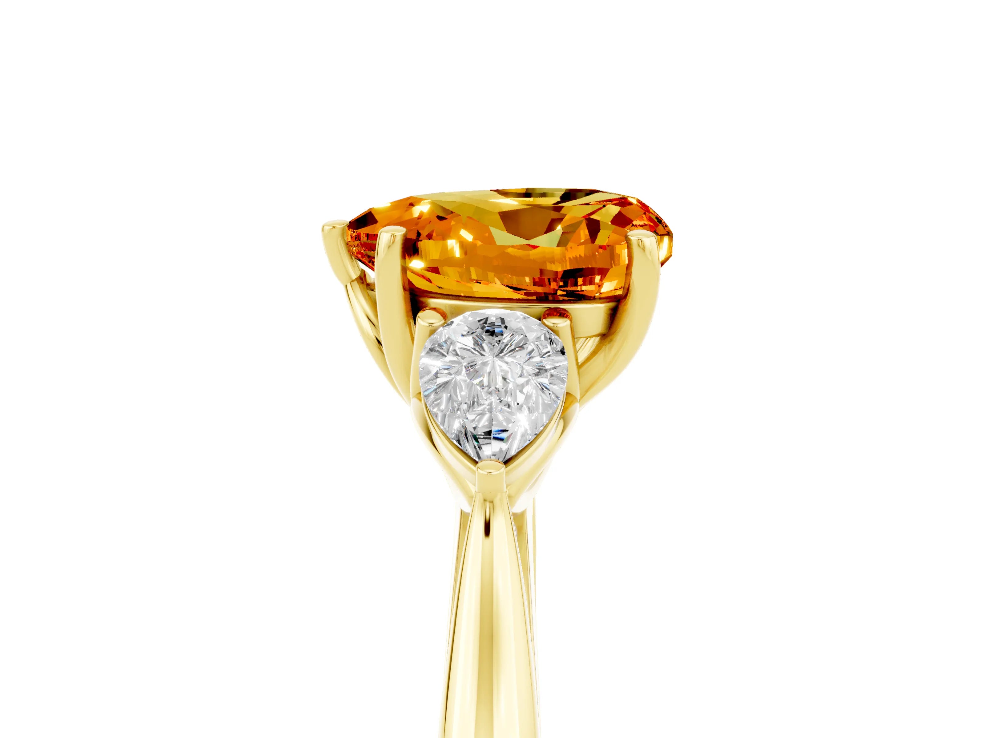Yellow gold Three-Stone Heart Cut Cut Diamond Ring with Pear Side Stones in Four-Prong Setting_5