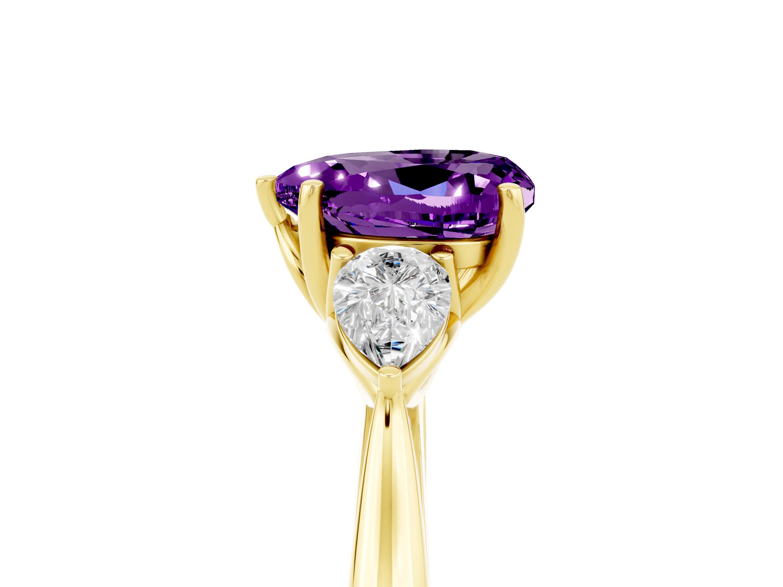 Yellow gold Three-Stone Heart Cut Cut Diamond Ring with Pear Side Stones in Four-Prong Setting_5