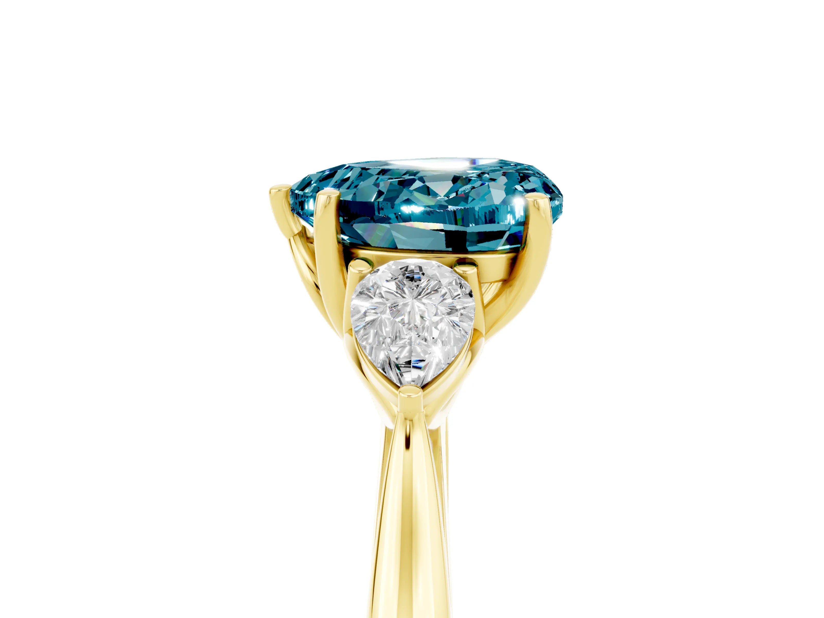 Yellow gold Three-Stone Heart Cut Cut Diamond Ring with Pear Side Stones in Four-Prong Setting_5