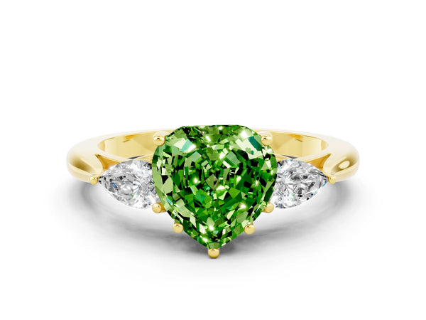 Yellow gold Three-Stone Heart Cut Cut Diamond Ring with Pear Side Stones in Four-Prong Setting
