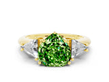 Yellow gold Three-Stone Heart Cut Cut Diamond Ring with Trillion Side Stones and Four-Prong Setting