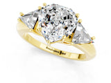 Yellow gold Three-Stone Heart Cut Cut Diamond Ring with Trillion Side Stones and Four-Prong Setting_1