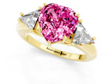 Yellow gold Three-Stone Heart Cut Cut Diamond Ring with Trillion Side Stones and Four-Prong Setting_1