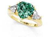 Yellow gold Three-Stone Heart Cut Cut Diamond Ring with Trillion Side Stones and Four-Prong Setting_1