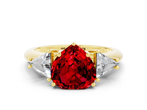 Yellow gold Three-Stone Heart Cut Cut Diamond Ring with Trillion Side Stones and Four-Prong Setting
