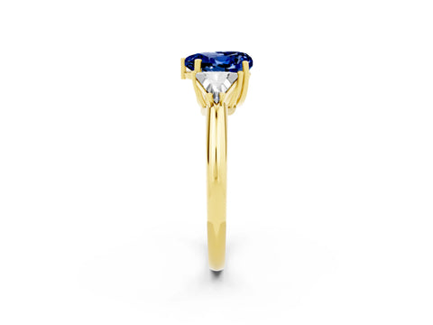 Yellow gold Three-Stone Heart Cut Cut Diamond Ring with Trillion Side Stones and Four-Prong Setting_2