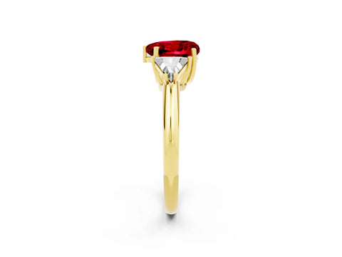 Yellow gold Three-Stone Heart Cut Cut Diamond Ring with Trillion Side Stones and Four-Prong Setting_2