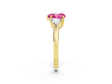 Yellow gold Three-Stone Heart Cut Cut Diamond Ring with Trillion Side Stones and Four-Prong Setting_2